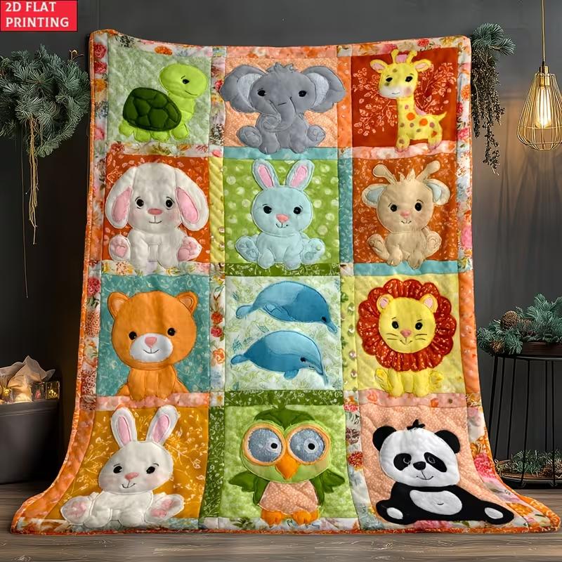 Ultra-Soft Farm Animal Print Throw Blanket - Cozy Cow, Pig, Sheep & Chicken Design Warm Plush for Couch, Bed All-Season Comfort