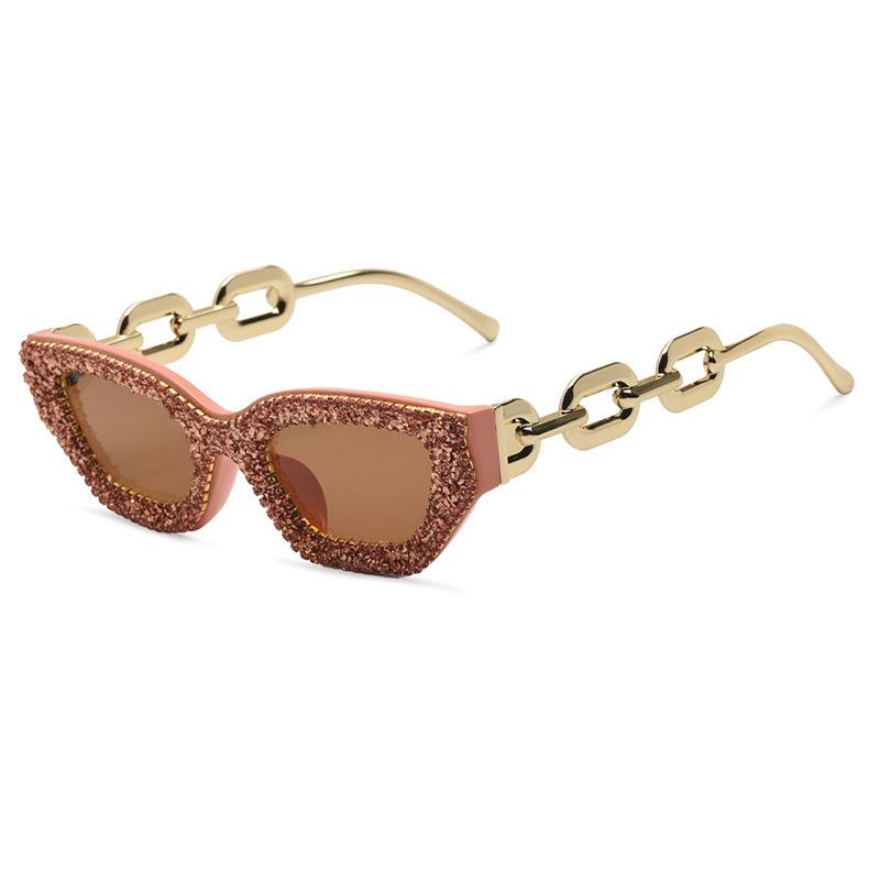 Women'S Sunglasses With Small Frame, Inlaid With Rhinestones, Chain, Unique And Trendy For Parties And Gatherings
