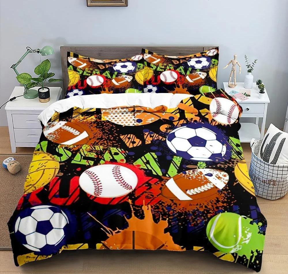 Cool Futbal Futbal 3D Posteľná súprava Prikrývka Obliečky Vankúše Prikrývka Posteľná bielizeň Izbová dekorácia pre chlapcov Darček Twin Queen King Size