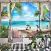 Strandlandschaft Wandteppich, Tropischer Ozean Meeresinsel Palme Küste Wandteppiche Für Wohnzimmer Sommer Fenster Wandbehang Insel