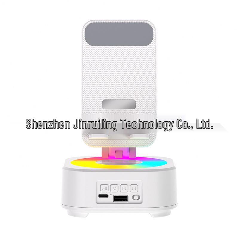 Bluetooth Speaker & Phone Holder with Rotating Stand, Cool Lights, Adjustable Height, and Large Volume