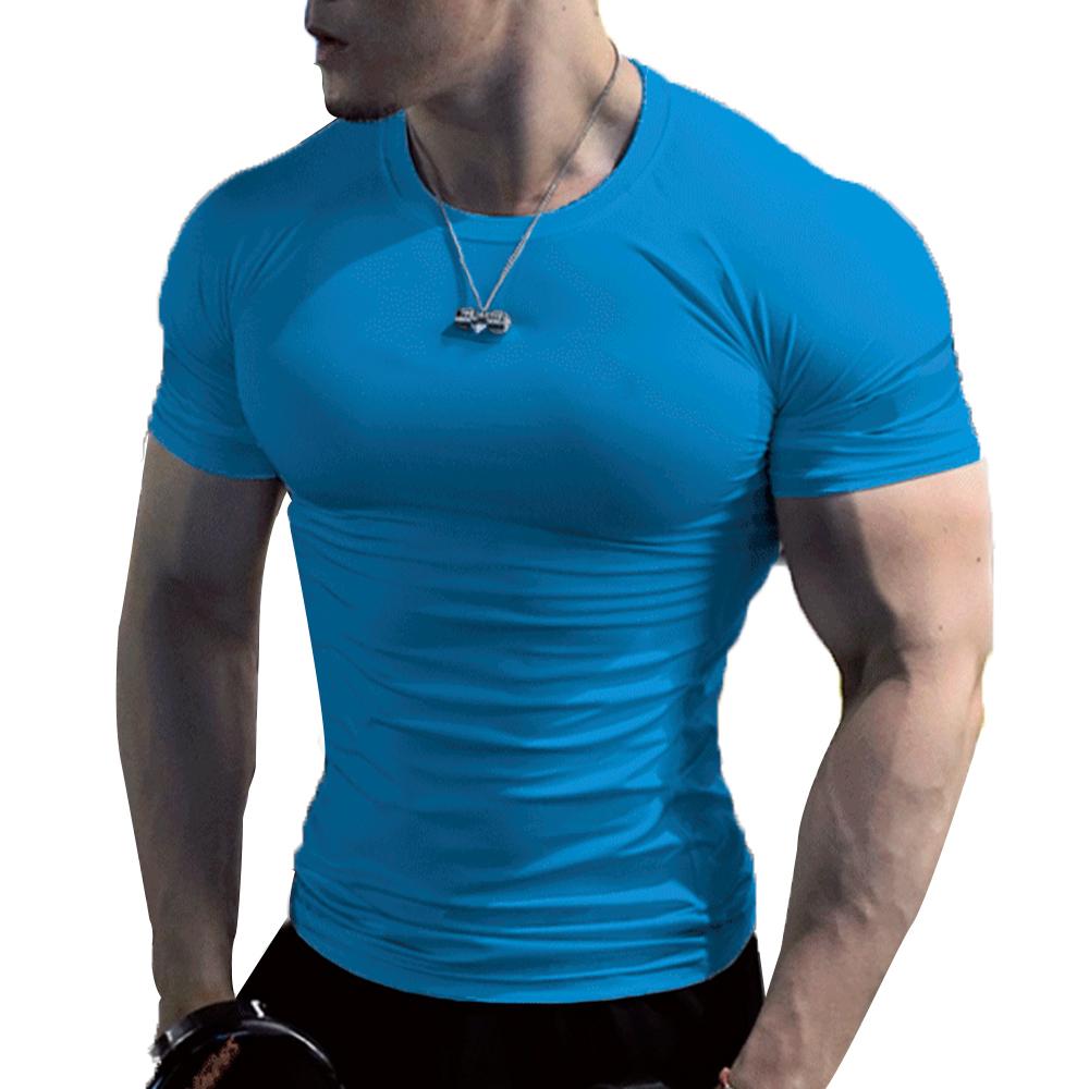 T-shirt da Uomo Girocollo Manica Corta tinta unita, vestibilità slim, in misto cotone, per Allenamento Muscolare, Palestra, Uso Quotidiano Casual, Top Tee Street