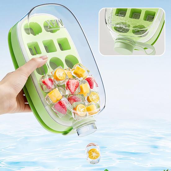 3 In 1 Ice Cube Bottle, Ice Cube Bottle with Straw, Portable Touch Free Ice Cube Trays, Press To Release Ice Tray for Home Ice Making, Outdoor