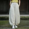 Women's Ramie Distressed Loose Lantern Pants - Retro Cotton Linen for Meditation & Tai Chi
