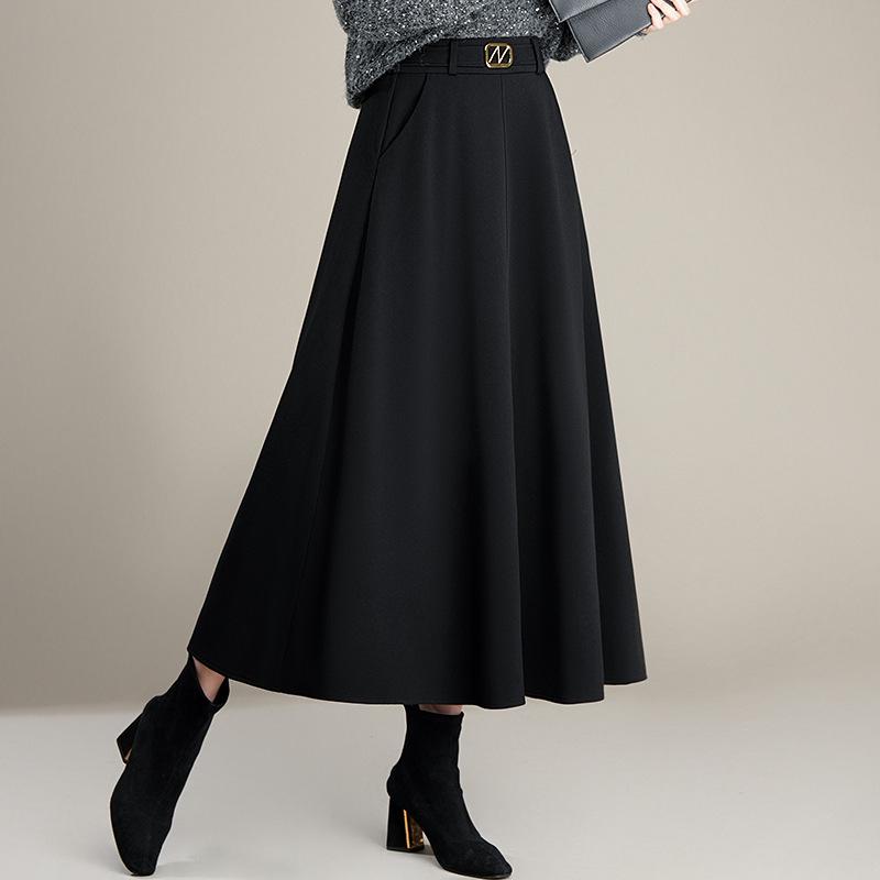 High-Waisted Black Wool A-Line Midi Skirt - Winter 2025 Edition