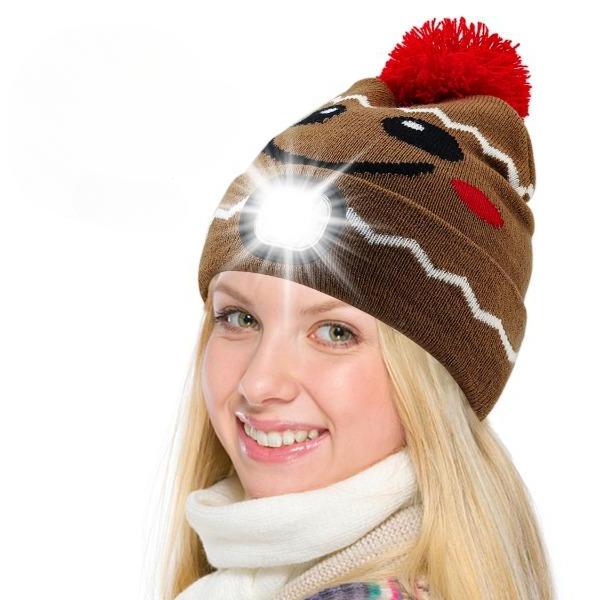 Women LED Hat USB Rechargeable Headlamp Hat Winter Warm Knitted Night Light Hat Suitable for Camping Running Walking