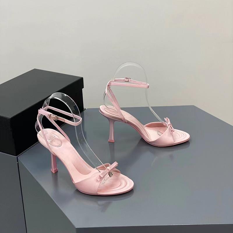 Women's High Heel Sandals 2024 New Elegant Butterfly Satin Summer Lady Pumps Female Ankle Straps Thin Heels Open Toe Sandals