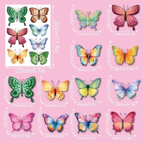 8 Blatt Aquarell Schmetterling Wandaufkleber Abziehen und Aufkleben 2D Schmetterlingsaufkleber für Mädchenzimmer Kinderzimmer DIY Wandkunst Dekoration