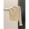 Elegant Lace Splicing Button-knitted Cardigan Women's Autumn and Winter Light and Ripe Wind Collar Thin Bottoming Shirt Top