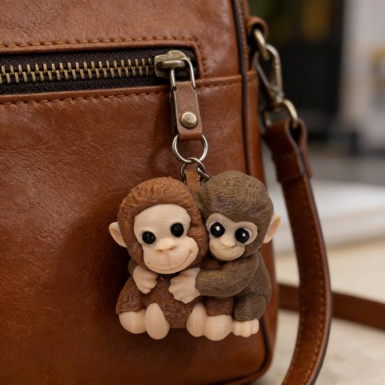 3D Printed Monkey Keychain Cute Monkey Holding Plush Toy Hanging Keychain for Backpack Car Keys Gift for Kids Adults