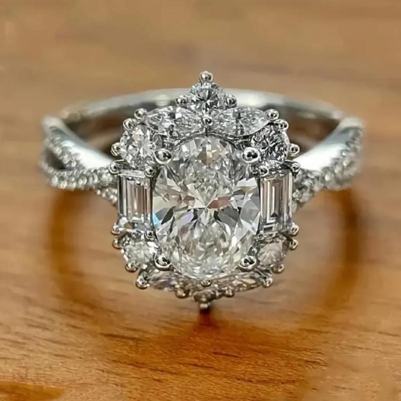 Luxe Verlovingsringen met Ovale Zirkoon 925 Sterling Zilver Belofte Trouwring voor Vrouwen Jubileumcadeau