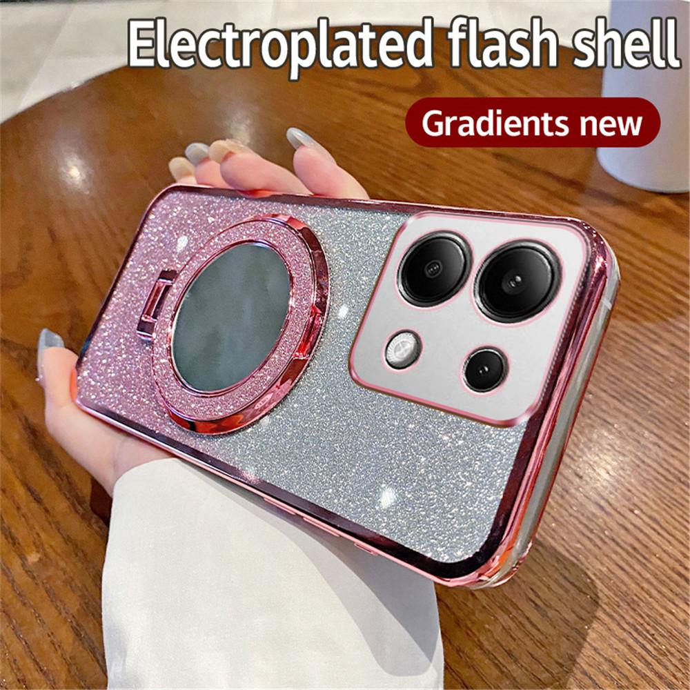 For Redmi Note14 Pro Gradient Glitter Mirror Bracket Phone Case For Xiaomi 14T POCO X7 Redmi Note 14 Pro+ 14C Plating Soft Cover
