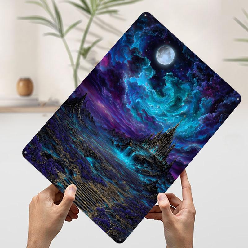 Fantasy Castle Under Moonlight Tinplate Poster Customized Wall Art Vintage Retro Metal Signs for Living Room Decorations Decor