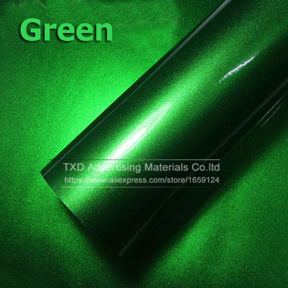 New Arrival 4";/8";/12";/16";/20";/24";X60";/Lot Green Glossy Pearl Chrome Metallic Wrap Film with Air Free Bubbles by Free Shipping