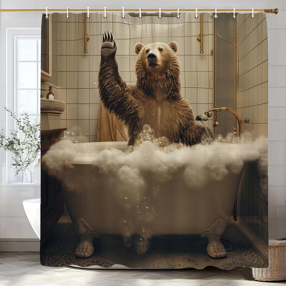 Süßer Brauner Bär im Badezimmer Duschvorhang, Dekorativer Badezimmer-Duschvorhang, Wasserdichter Duschvorhang mit Haken