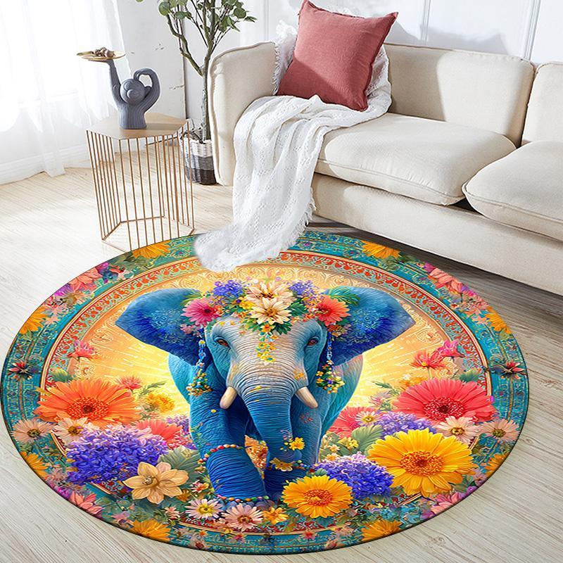 Runder Elefanten-Teppich, Teppich für Wohnzimmer, Schlafzimmer, Sofa, Spielzimmer-Dekor, rutschfeste Fußmatte