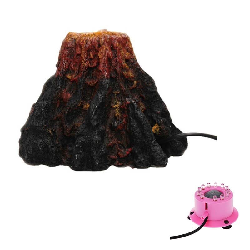Underwater LED Volcano Aquarium Ornament 12 LEDs Air Curtain Bubbles Stone Fish Tank