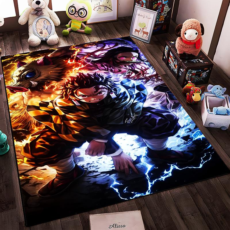 Anime-Inspired Carpet with Action Characters and Intense Colors Suitable for use as an anti-slip for living room bedroom sofas