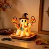 Tiered Tray Halloween Decoration Lighted Vintage Patchwork Ghost, Decor for Home Display, Vintage-inspired Ghost Figurine Rustic Fall with Soft