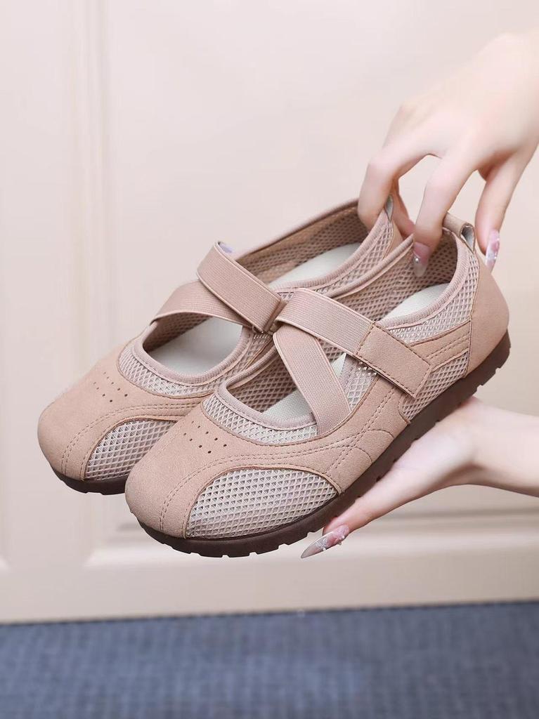 Mary Jane Women's 2025 Summer Mesh Velcro Flats - Versatile Casual Shoes for Moms