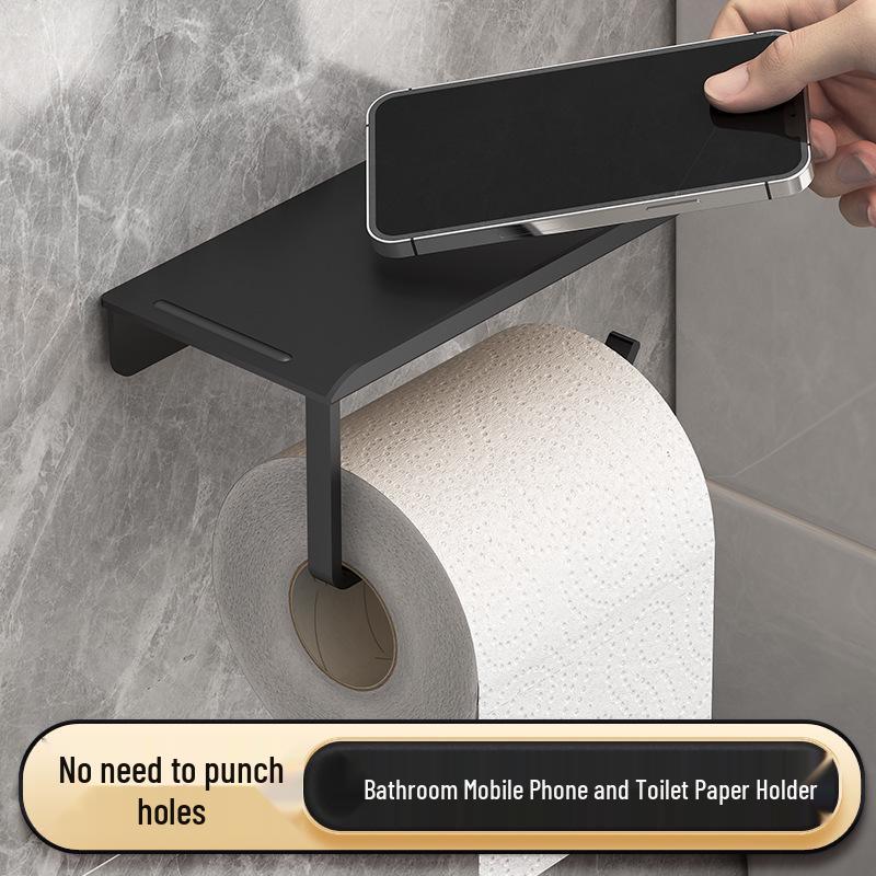 Punch-Free Wall-Mounted Toilet Paper Holder and Towel Rack