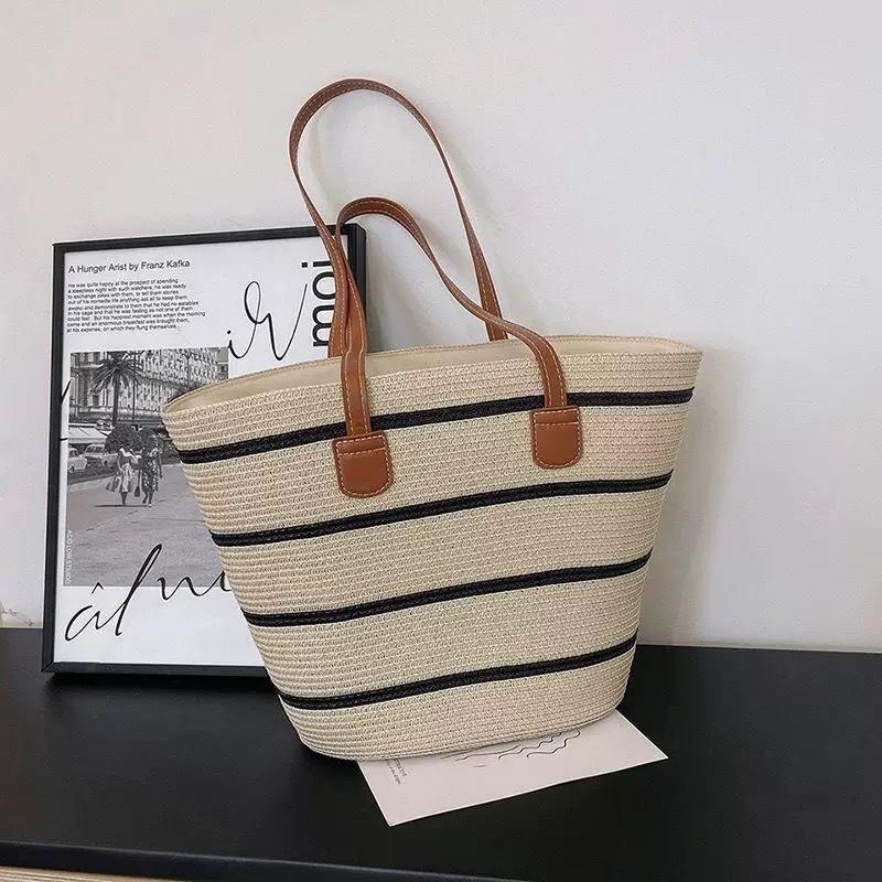 Beach Vacation Straw Bag New Shoulder Bag Summer Straw Tote Bag Large Capacity Portable Woven Bag
