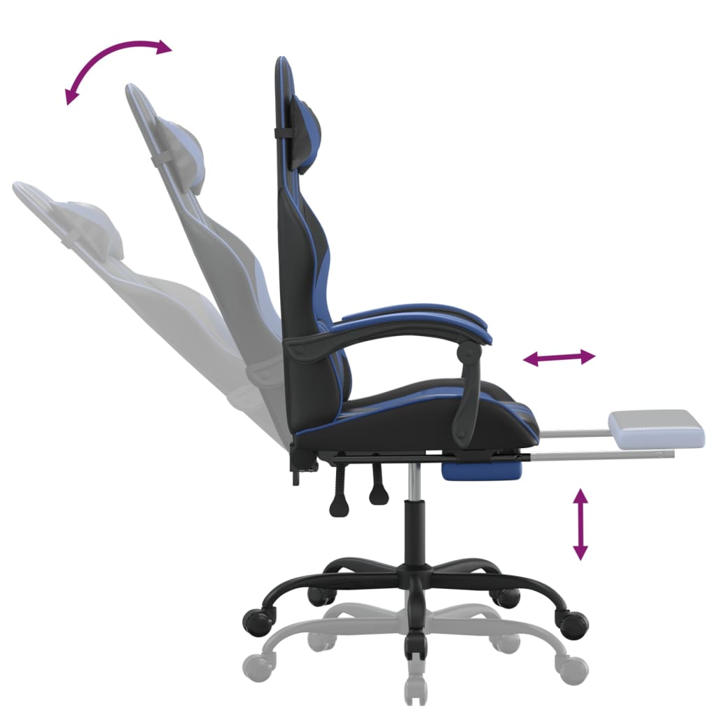 Vidaxl Gaming Armchair with Footrest, Black-Blue, Faux Leather
