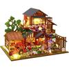 moin moin Dollhouse Miniature DIY Kit A Inn with a focus on Japanese cuisine Wakii Midnight Maple Leaves LED Light Acrylic Case Music Box 2402dh415