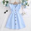 Girls' Summer Flowy-Sleeve Striped Princess Dress; Short-Sleeve A-Line Dress for Older Girls