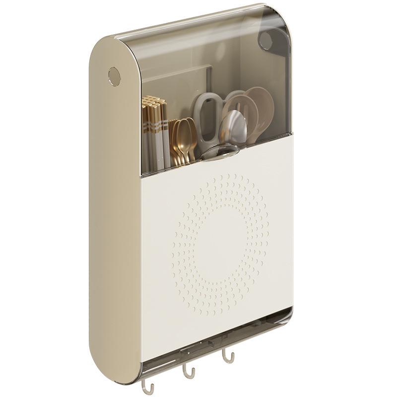 Porte-baguettes multifonctionnel mural: Étagère de rangement sans perçage, étanche à la poussière pour baguettes et cuillères