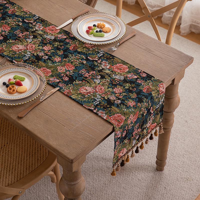 American Retro Tassel Table Runner: Polyester Jacquard for Coffee Table, TV Cabinet, or Bed End.