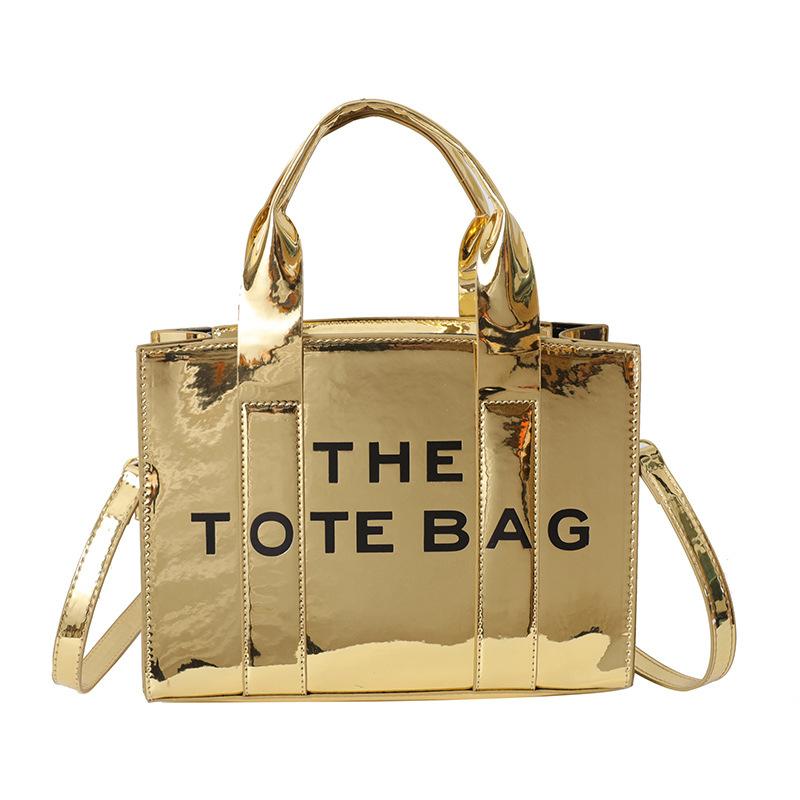 Summer New Letter Printing Contrasting Color Pu Glossy Large Capacity Women's Tote Bag Women's Shoulder Messenger Bag