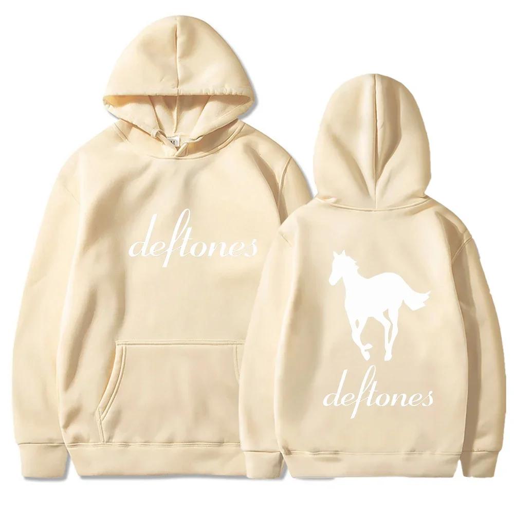 Deftones Hoodie White Horse Front Back Print Men Women Rock Band Pullover Sweatshirt Vintage Metal Music Unisex Casual Streetwear Hooded Top