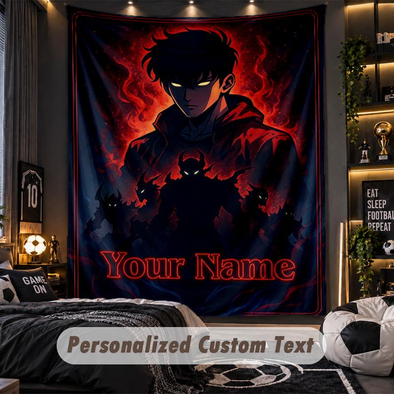 Tapisserie murale personnalisée, Nom imprimé personnalisé Solo Leveling, Art mural en tissu pour décor de fond de pièce intérieure