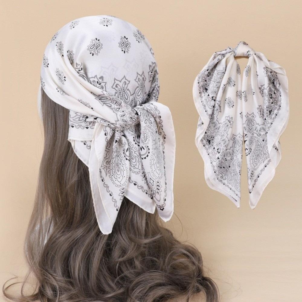 Multi-Functional Square Silk Scarf Soft Material Hijab Headscarf Women Neck Scarf Bag Decoration