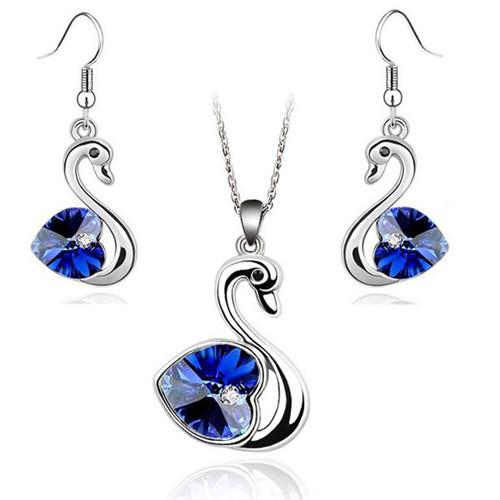Crystal Swan Pendant Charm Lover Fashion Jewelry Set Birthday Gift Present Necklace Earring Quality Charm Girl Date