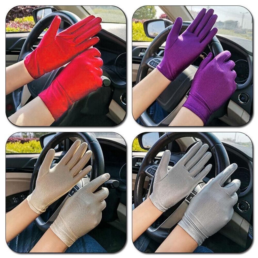 1Pair Fashion Women Thin Stretch Gloves Pure Color Dust-proof Sun Protection Gloves Etiquette Non-Slip Silk Mittens Summer