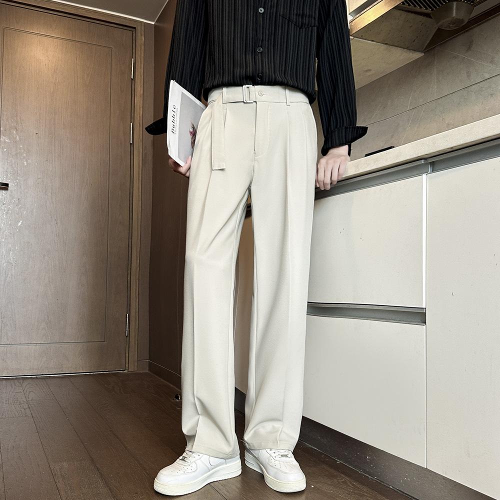 Autumn and summer pants men's straight-leg pants loose pants boys' black casual high-end drooping suit pants thin men