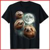 Three Sloth Moon Funny 3 Lazy Animals Howling Parody Black Cotton T-Shirt S-5XL