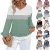 Women's Casual Fashion Ruffle V-Neck Pocket Retro Print Long Sleeve Top