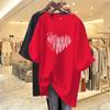 2023 European Women's Pink Love Print Loose Summer T-Shirt
