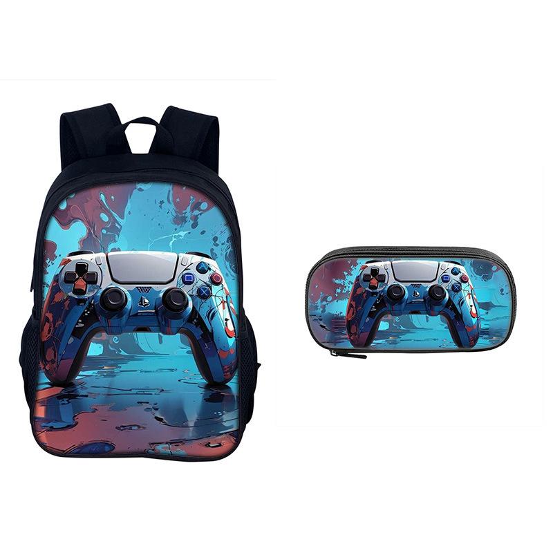 2er Set Buchtaschen Spielkonsole, Grundschulrucksack, Controller-Rucksack, Federmäppchen 16 Zoll Kinderrucksack