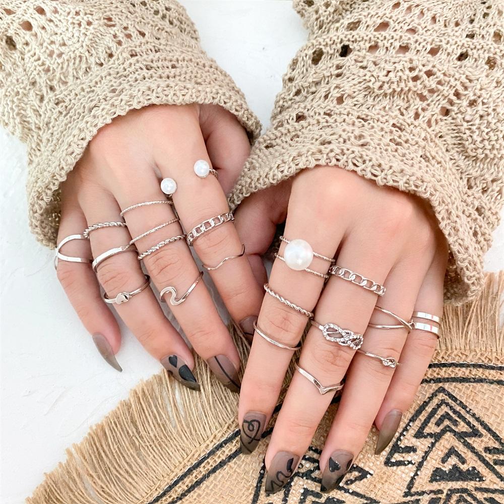 Temperament Unregelmäßigen Ring 19-teiliges Set Golden Modische Paar Ring Set Einfache Ring Beliebte Weibliche Schmuck