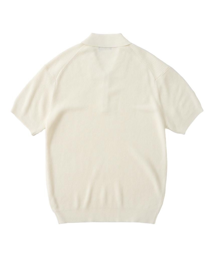 ANALOG MOOD Hacci Button-Up Collar Short Sleeve Knit (Ivory)