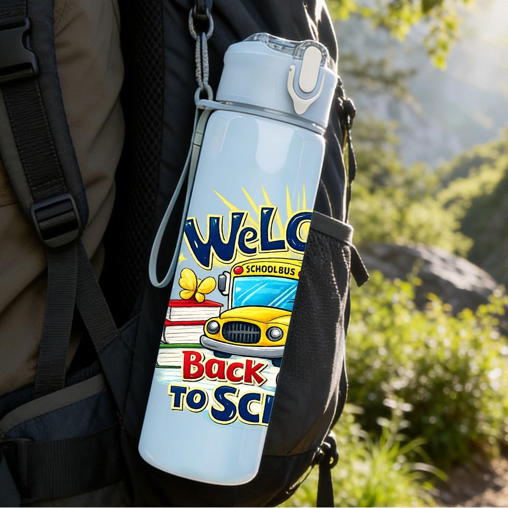 1PC Welcome Back To School Theme 750ml Color Plastic Sports Water Bottle Leakproof Flip Straw Lid Suitable for Sports Office Home Use