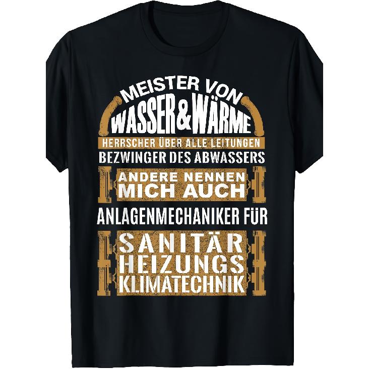 Men'S Heating Plumber Meister T-shirt | Casual Crew Neck, Slight Stretch Fabric, Regular Fit, Geometric-pattern, All-season