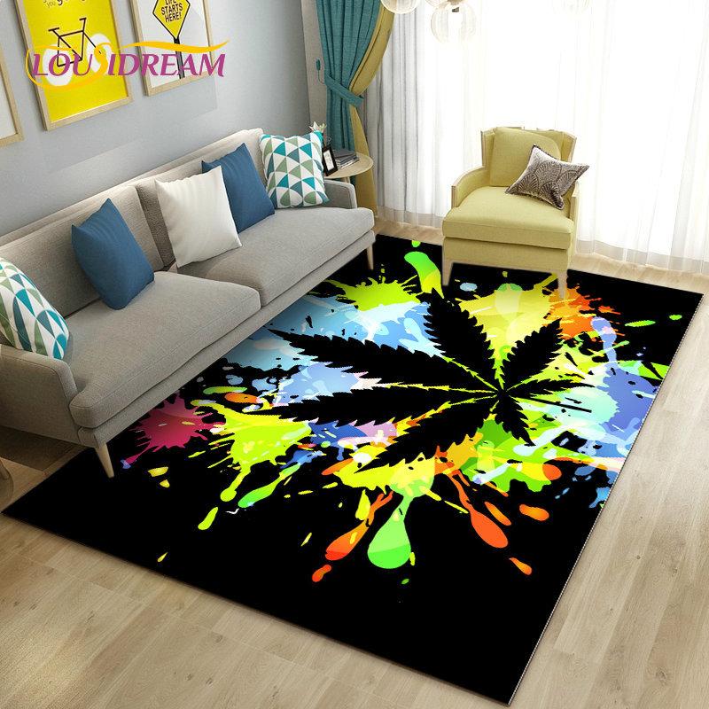 Reggae Music Jamaican Maple Leaf Area Rug,Carpet Rug for Living Room Bedroom Sofa Doormat Decoration,Kid Play Non-slip Floor Mat