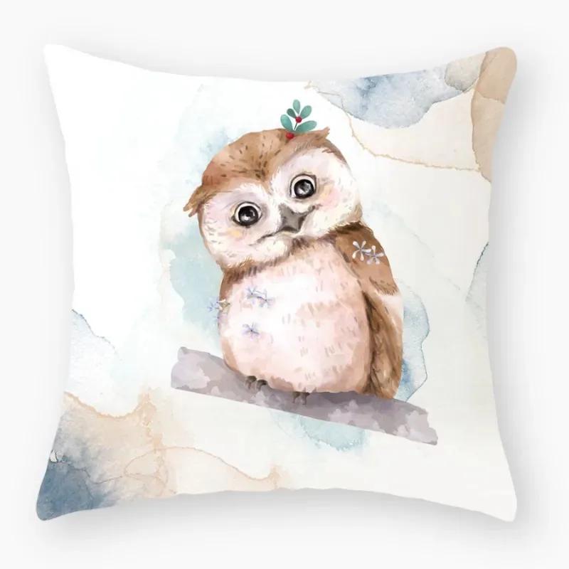 Fashionable and Simple Cute Flower Owl Print Square Decoration Home Cartoon Pillow Case Pillow Luxury Cushion Cover