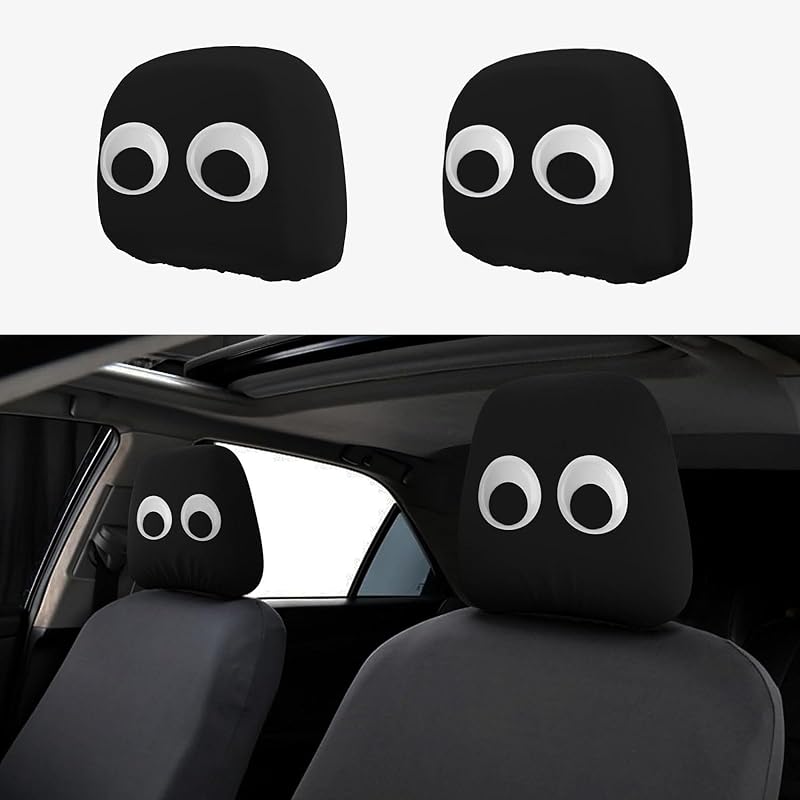Cartoon Cute Eyes Car Headrest Covers 2 Pack Car Seat Head Rest Cover Auto Elastic Seat Coverings Vehicle Interior Accessories Protector Universal