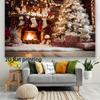 2D Cozy Fireplace Christmas Photography Backdrop, Rustic Cabin with Warm Fire & Holiday Decorations
